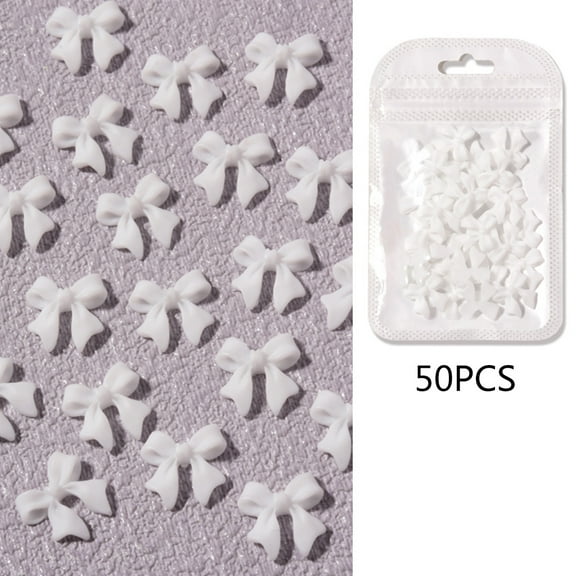50pcs/pack Cute Bowknot Nail Art Decorations 3D Resin Ribbon Simple Manicure Accessories DIY Crafts Supplies