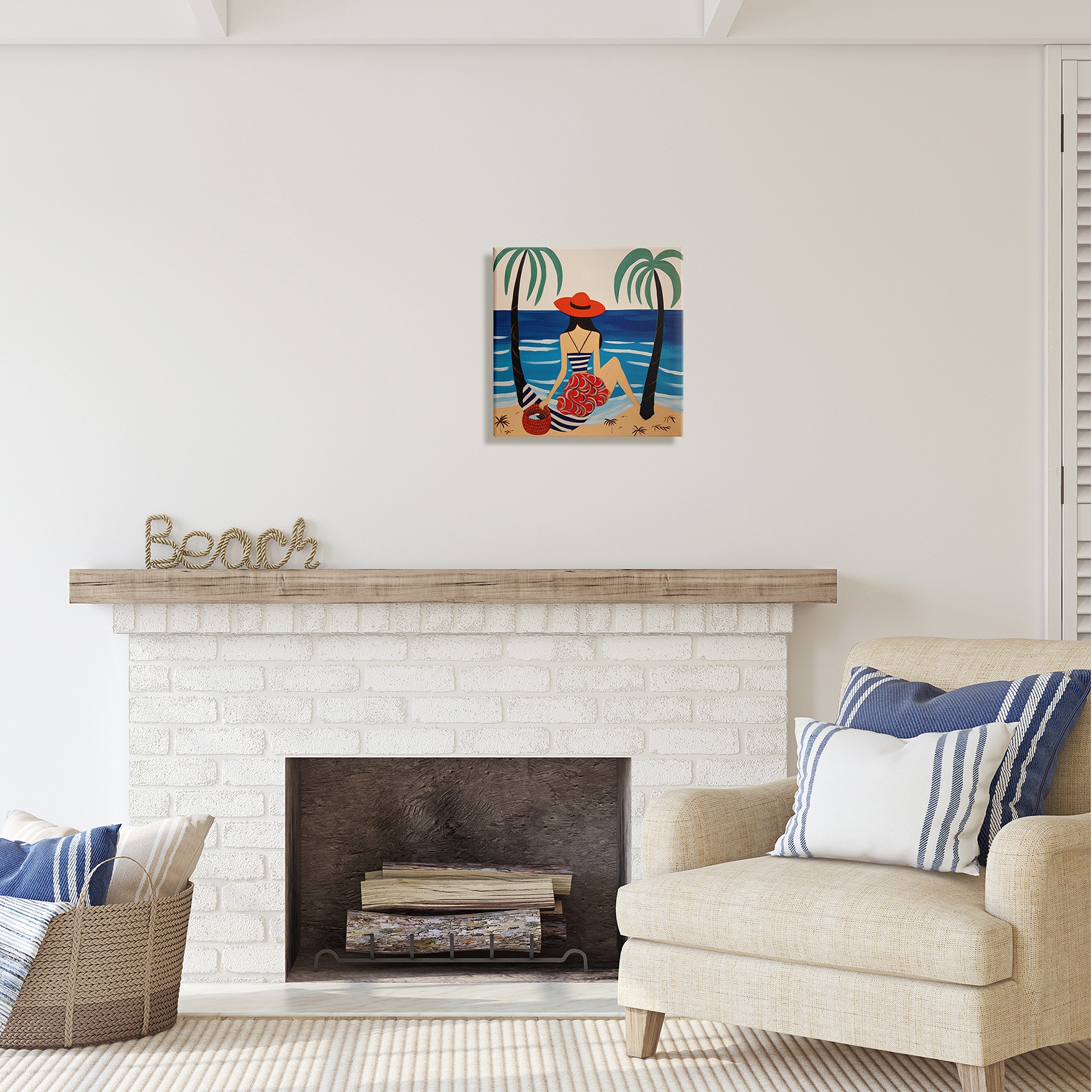 Stupell Industries Modern Woman on Shore Landscape Painting Gallery Wrapped Canvas Art Print Wall Art, 17 x 17