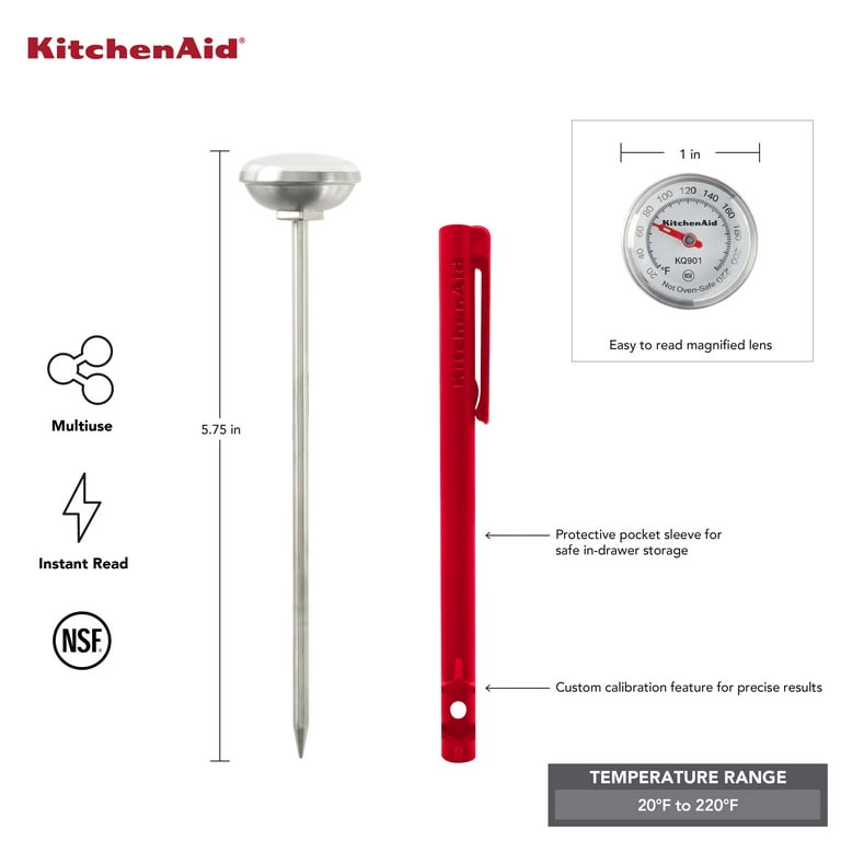 KitchenAid 1 inch Analog Food and Meat Thermometer with Protective Storage Sleeve