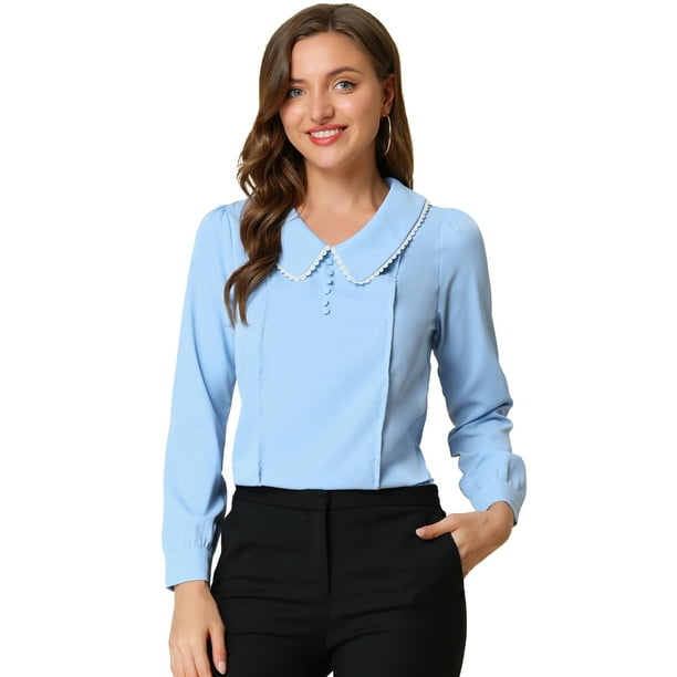 Allegra K Blusa De Manga Corta Para Mujer Con Cuello Peter Pan En