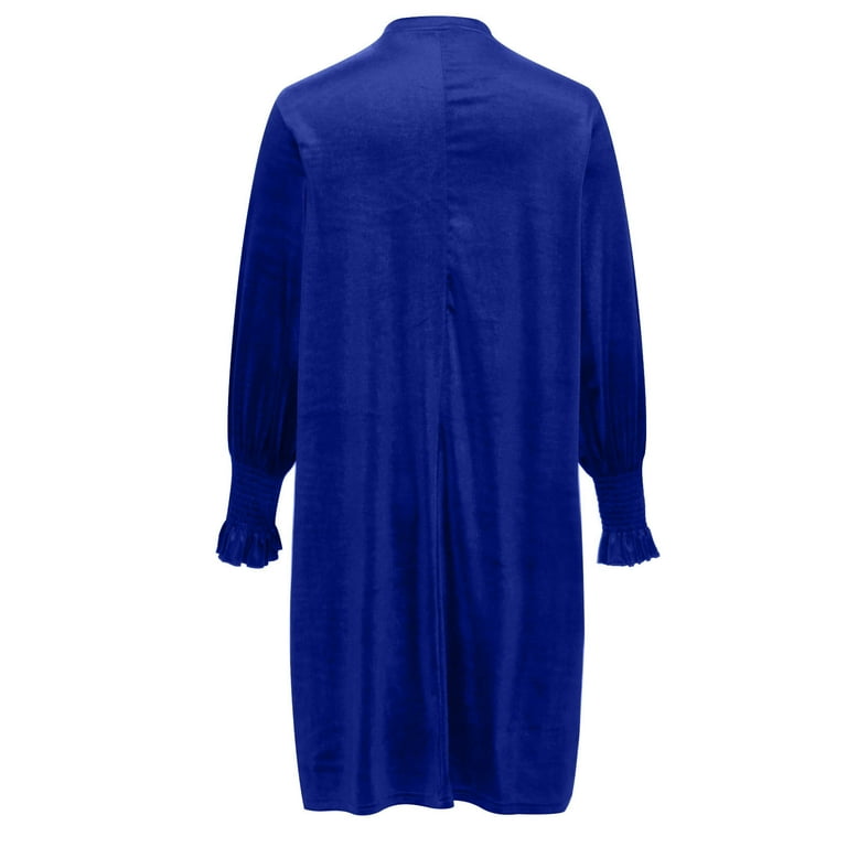 Blczomt Velvet Dresses for Women Blue Mini Long Sleeve Plain Dress Crew Neck Casual Dresses, Women's, Size: 4,6,8,10,12,14,16,18,20