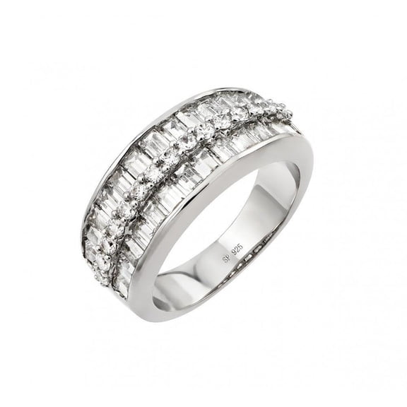 Rhodium Plated Sterling Silver 925 Clear Baguette Channel Ring Band White CZ Female Size 5