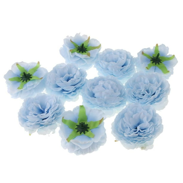 10 cabezas de peonías artificiales de seda, flores falsas para habitación, hogar y bodas. Azul