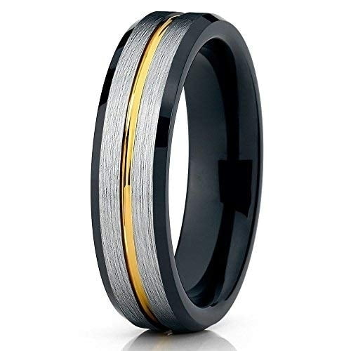Silly Kings Jewelry 6mm Tungsten Wedding Band Yellow Gold Tungsten Ring Brushed Ring Men and Women Comfort Fit (6)