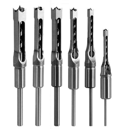 6 Pcs Square Hole Mortise Chisel Drill Bit Tools, HSS Woodworking Hole Saw Mortising Chisel Drill Bit Set Twist Drill, Different Sizes 1/4" 5/16" 3/8" 1/2" 9/16" 5/8"