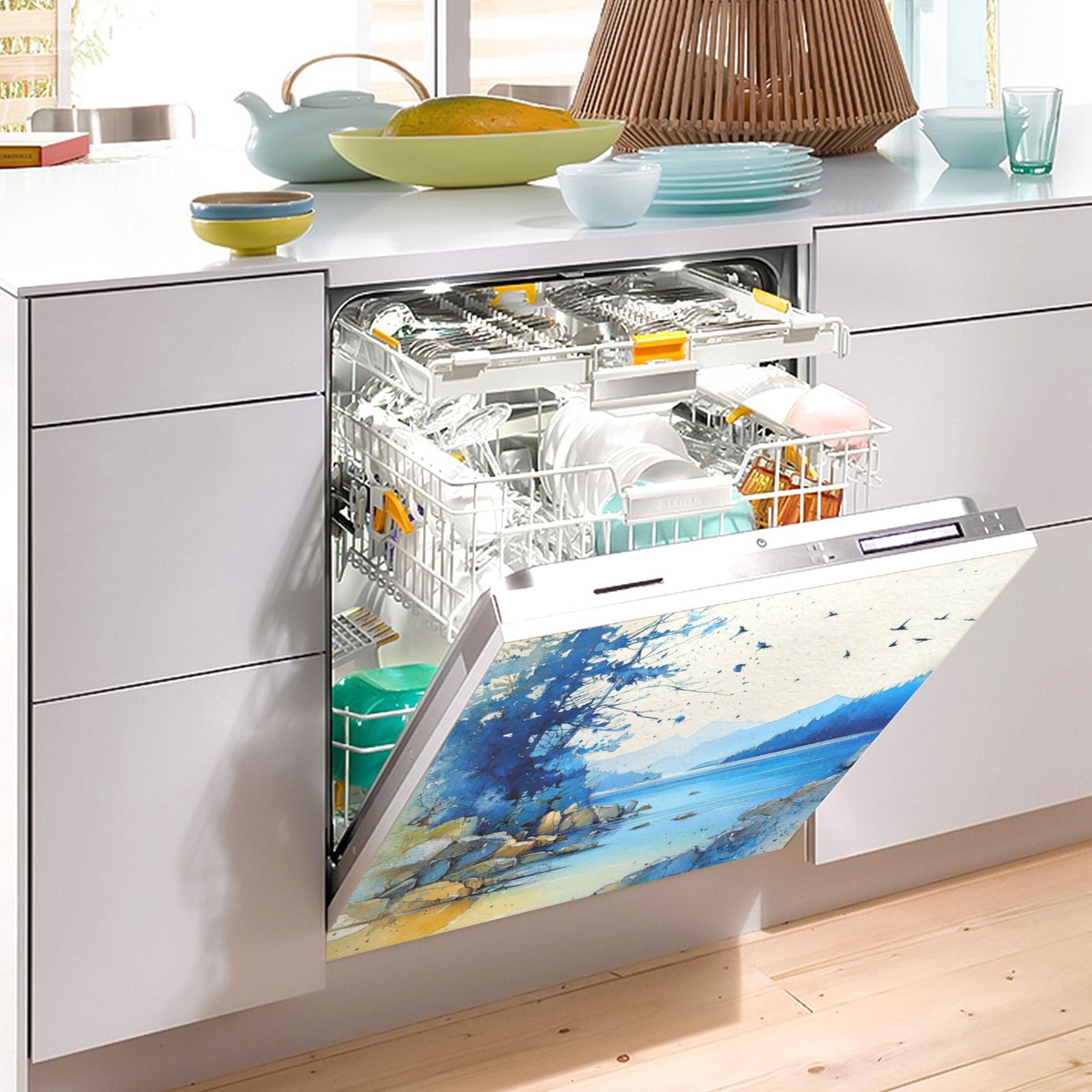 Dishwasher Magnetic Sticker 23x26 Inch Refrigerator Magnetic Sticker Washing Machine Magnetic Sticker Kitchen Panel Magnetic Sticker Home Decor Watercolor Blue Sky