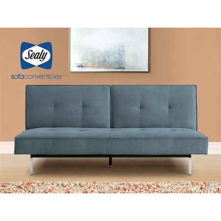 Sealy Anson Transitional Split Back Convertible Microfiber Sofa In Blue
