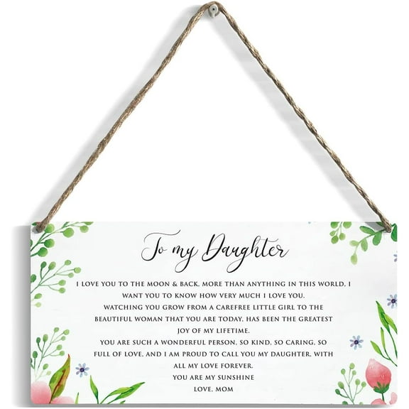Daughter Wood Sign Daughter Gifts Wall Hanging Decor Rustic Inspirational to My Daughter You Are My Sunshine Flower Wooden Wall Art Decor Decorative Plaque for Teens Girls Room