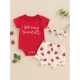 thumbnail image 2 of Suealasg Baby Girls 3Pcs Summer Clothes 3 6 12 18 Months Infant Short Sleeve Letter Print Romper + Shorts + Headband Set Newborn Girls Outfit, 2 of 7