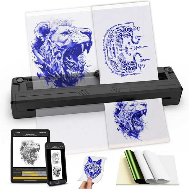 Sacnahe Wireless Tattoo Stencil Printer, Portable Bluetooth Thermal Tattoo Printer with App Custom-Size≤ A4, Print Realistic