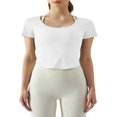 thumbnail image 1 of Femmes Entraînement T-Shirts Manches Courtes Ourlet Courbé Yoga Tops, 1 of 3