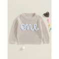 thumbnail image 2 of Suealasg Newborn Baby Girl Boy Sweater Birthday Outfit Long Sleeve Letter Embroidered Knit Sweaters 9 12 18 Months Infant Winter Warm Pullover Tops, 2 of 7