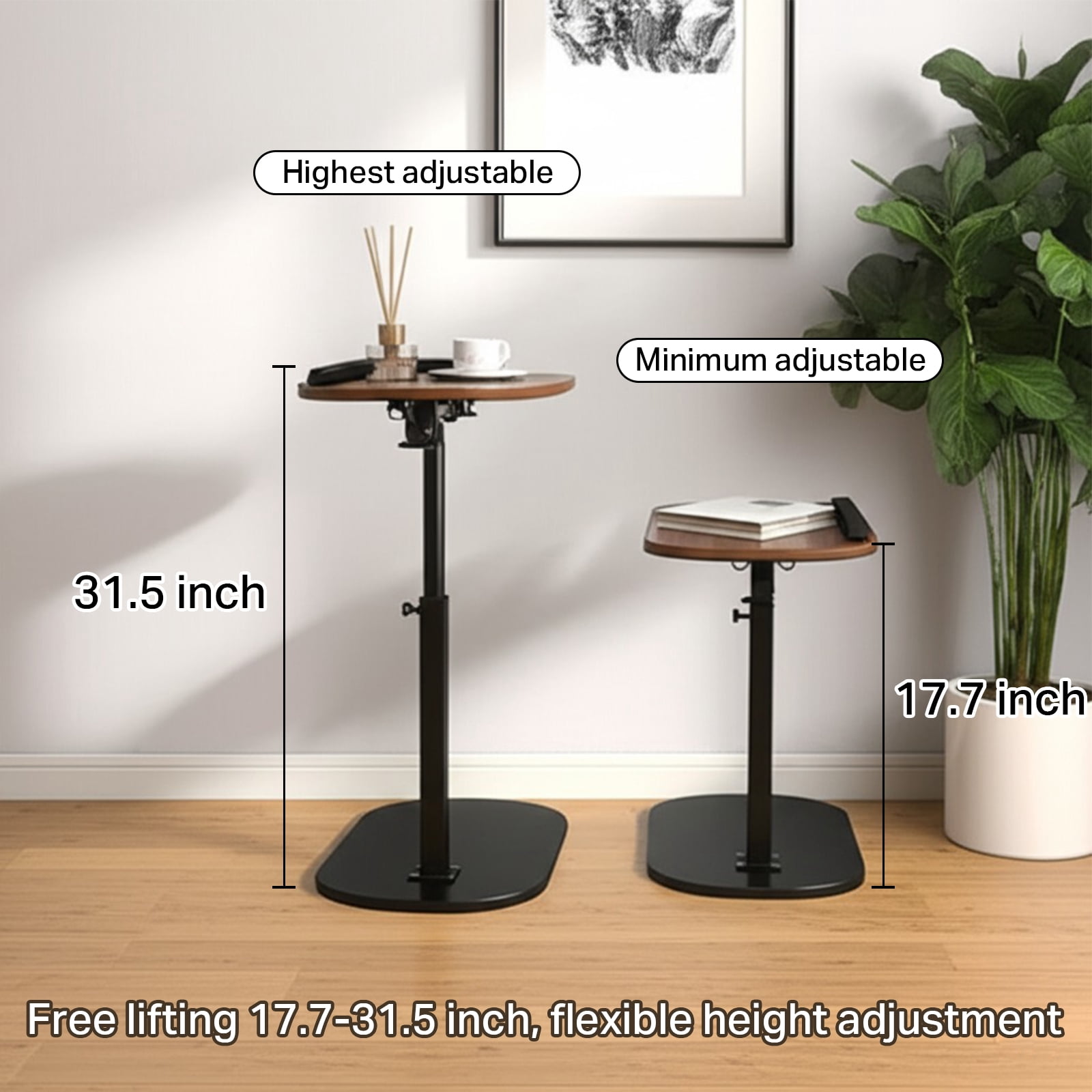 C Shaped Side End Table for Couch, Adjustable Sofa TV Tray for Bed