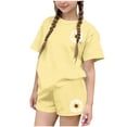 thumbnail image 2 of Amidoa Girls 2 Piece Outfits Summer Clothes Floral Print Short Sleeve Cute T-Shirt and Shorts Casual Kids Clothing Sets,Yellow Size 9, 2 of 6