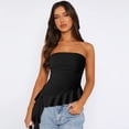 thumbnail image 2 of LYMAYTER‌ Women's Strapless Tops‌ Ruffled Asymmetrical Hem Tube Top Ruched Bandeau Cami Tank Summer, 2 of 10