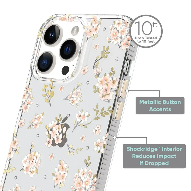 onn. Pink Floral with Gems Phone Case for iPhone 14 Pro Max