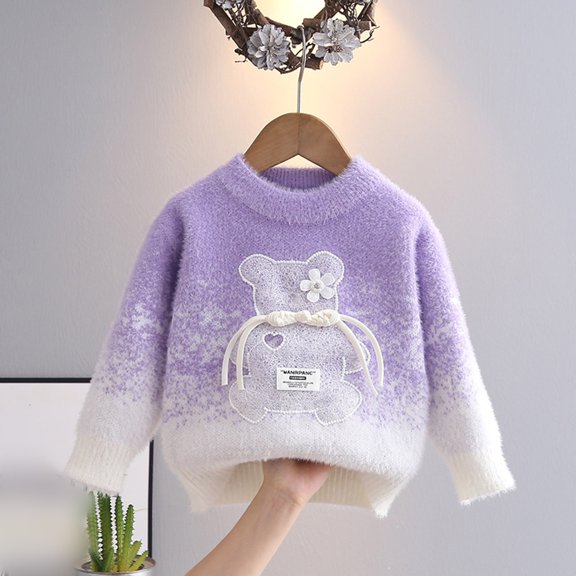 Angala Toddler Boys Knit Sweater Bear Design Crewneck Pullover Kids