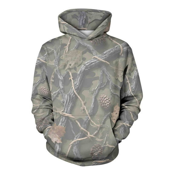 lulshou Unisex Hoodies Camouflage Leaf Print Hoodie Men & Women's Fleece-Lined Long Sleeve Sweatshirt with Front Pocket, Cozy Pullover for Outdoor, Camouflage, XXXL