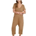 thumbnail image 2 of Combinaisons pour Femmes, Combinaison Décontractée Mode pour Femmes à Manches Courtes, Combinaisons Unies, Pantalon à Jambe Grand avec Poche, 2 of 5