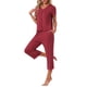 thumbnail image 4 of Conjunto de lounge para mujeres INSPIRE CHIC, camiseta de manga corta, pantalones largos, pantalones capri con cuello en V, conjunto de pijama con botones y bolsillo, talla XS, rojo, 4 of 6