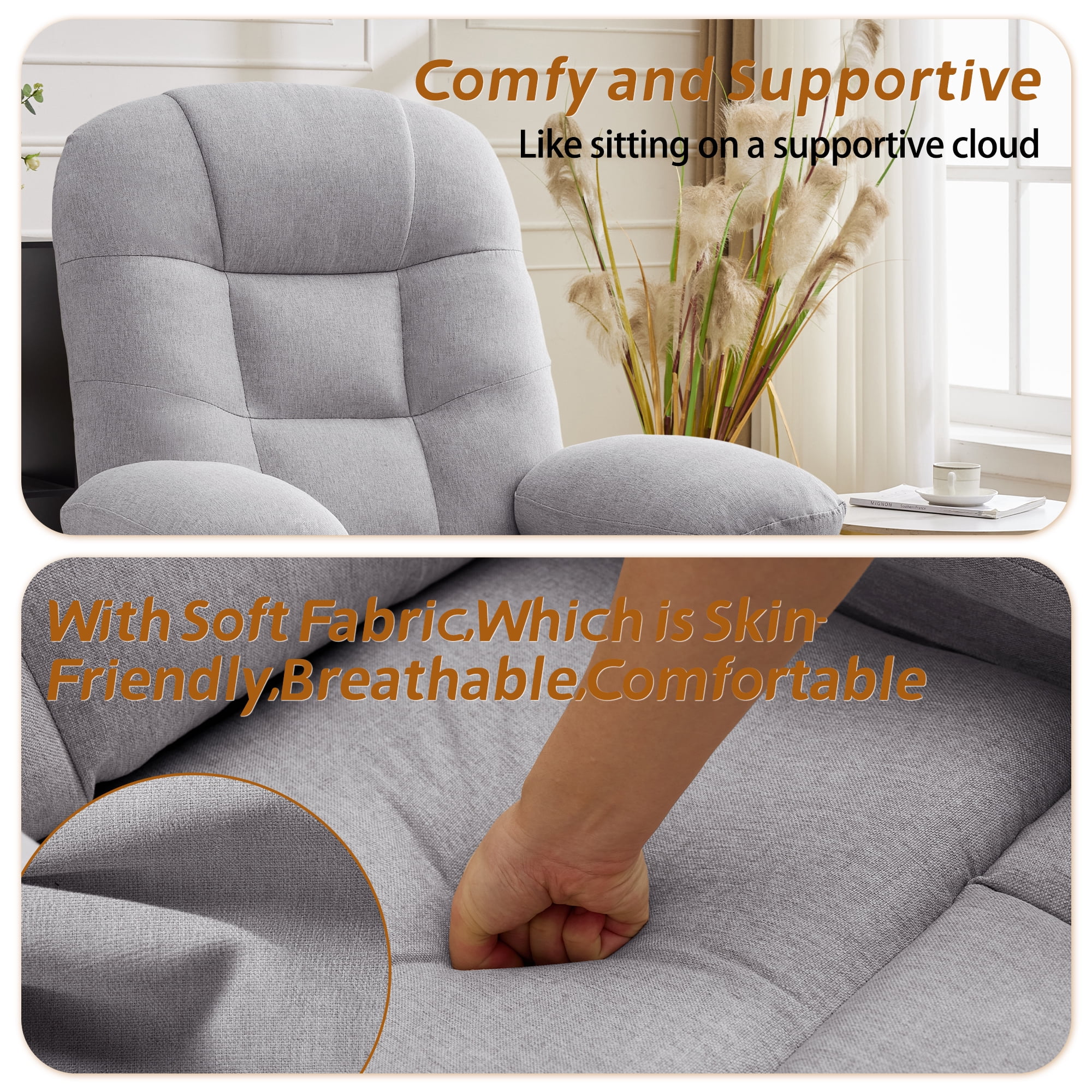 Korser Manual Swivel Rocker Recliner Chair for Living Room,Small Recliner Sofa for Small Spaces,Linen Fabric,Light Grey