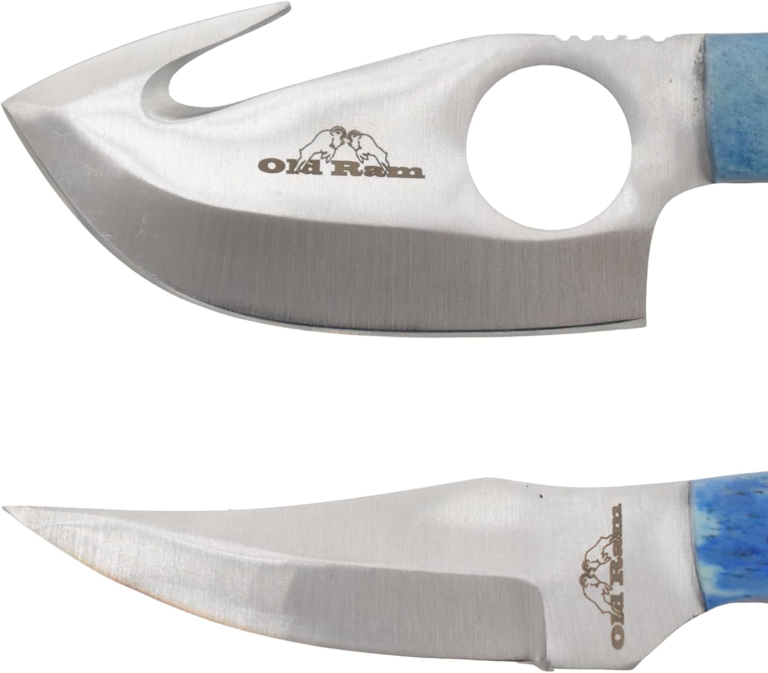 Old Ram Handmade 2-Piece Camping Hunting Skinner Knife Set, Pink Bone Handle, Stainless Steel Blades with Sheath