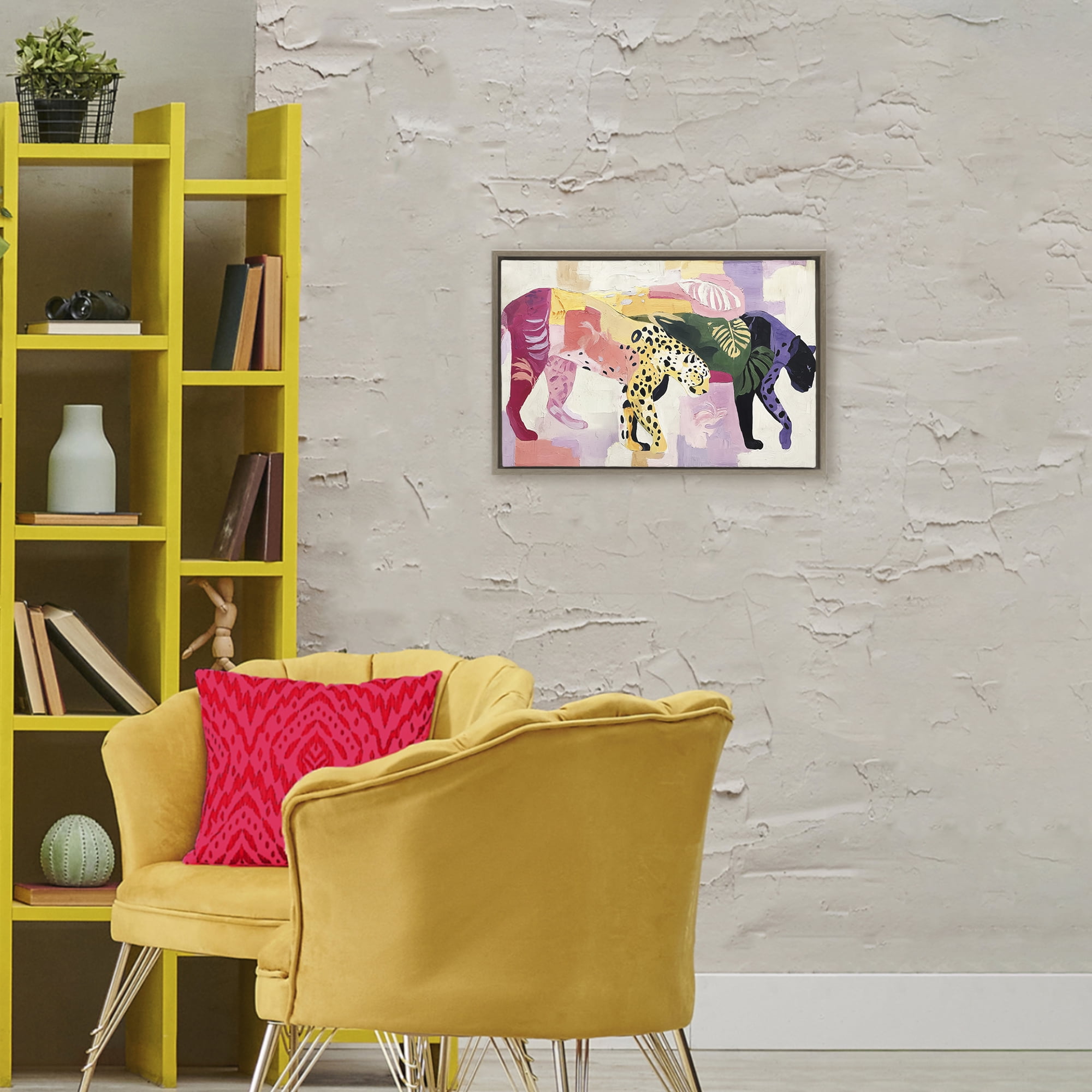 Candy Cats Tropical Wildlife Brown Framed Floater Canvas Wall Art, design by Annabelle Hall