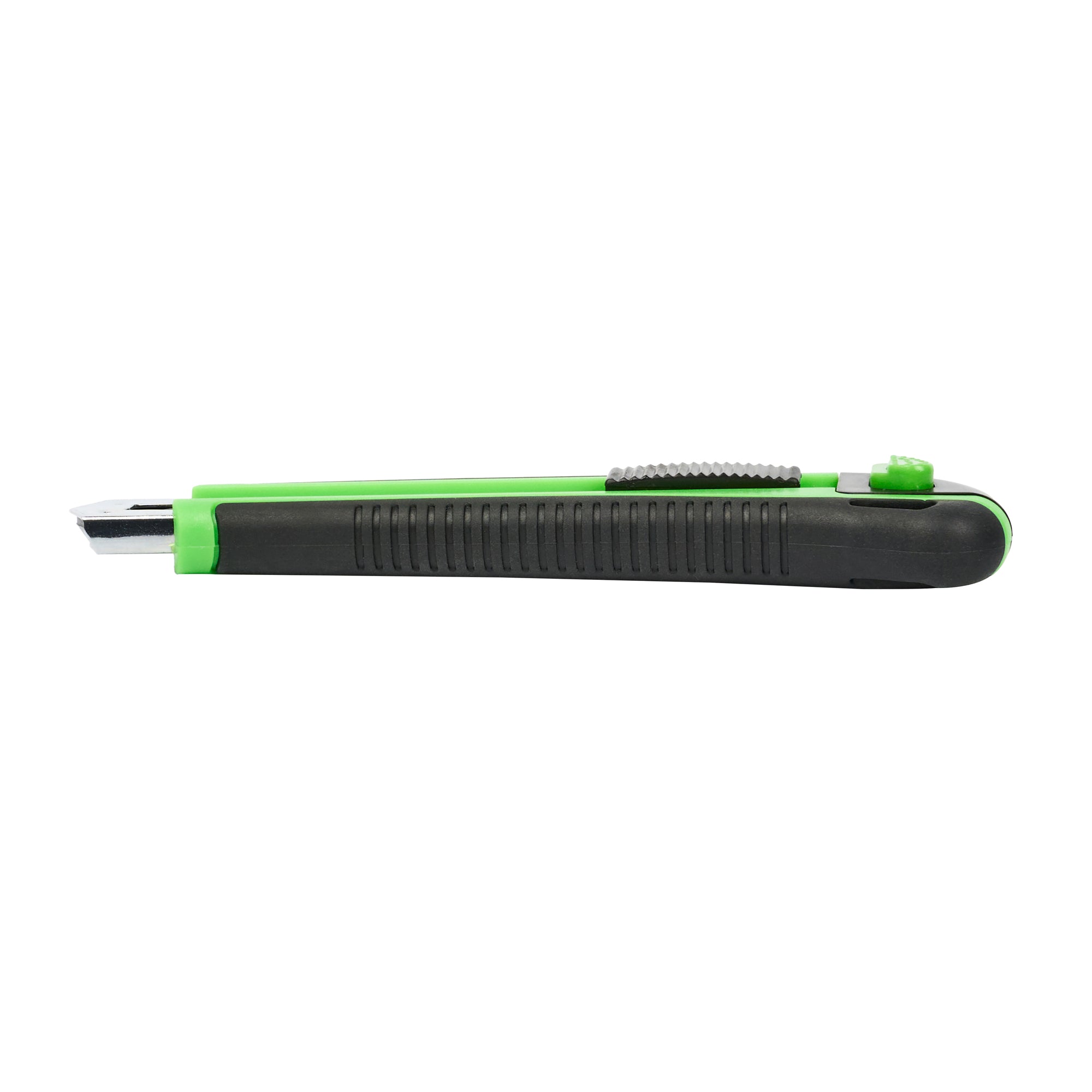 Restaurantware-Handy Tek 6.7 Inch Snap Off Blade Knives, 12 Retractable Box Cutters - Includes 36 Sharp Blades, 18mm Wide, Green Plastic Auto Loading Utility Knives, No-Slip Handle, Built-In Lock