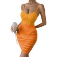 thumbnail image 4 of VISgogo Vestido de patchwork transparente para mujer, con aros, sin mangas, de color sólido, con correa de espagueti, de una pieza VISgogo moda, 4 of 9