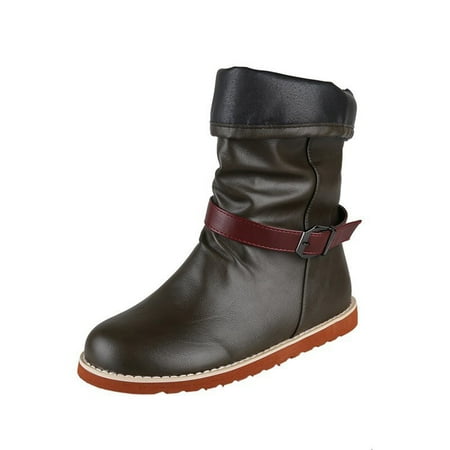 

Christmas Gifts Hvyes Women s Shoes Fashion Round Toe Mid-heel High Barrel Knight Buckle Retro Long Women Boots
