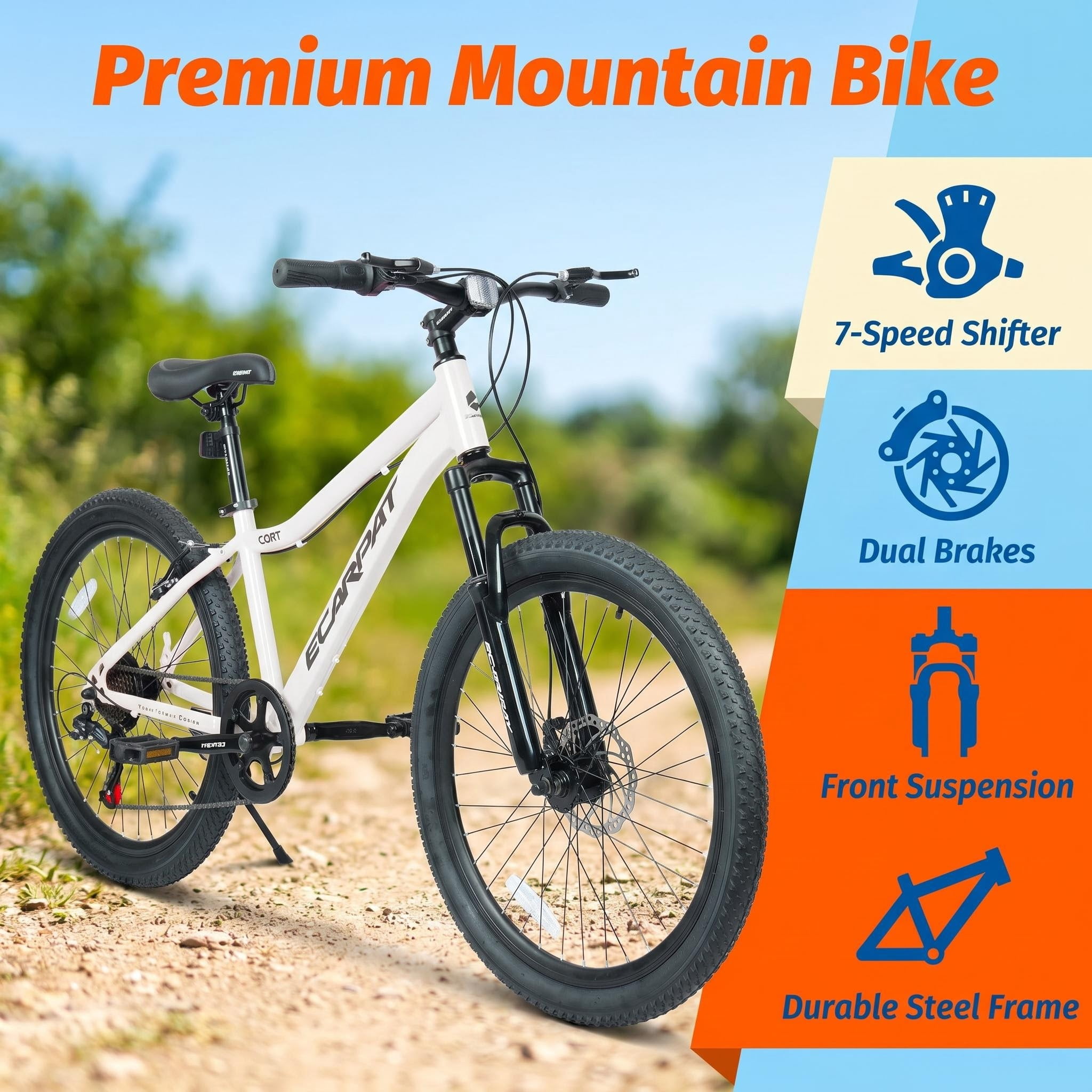 Ambifirner Mountain Bike: 7 Speeds with Disc Brakes Mens Womens Mountain Bike, 24 Inch Front Suspension MTB Bicycle for Outdoor Trail Commuter