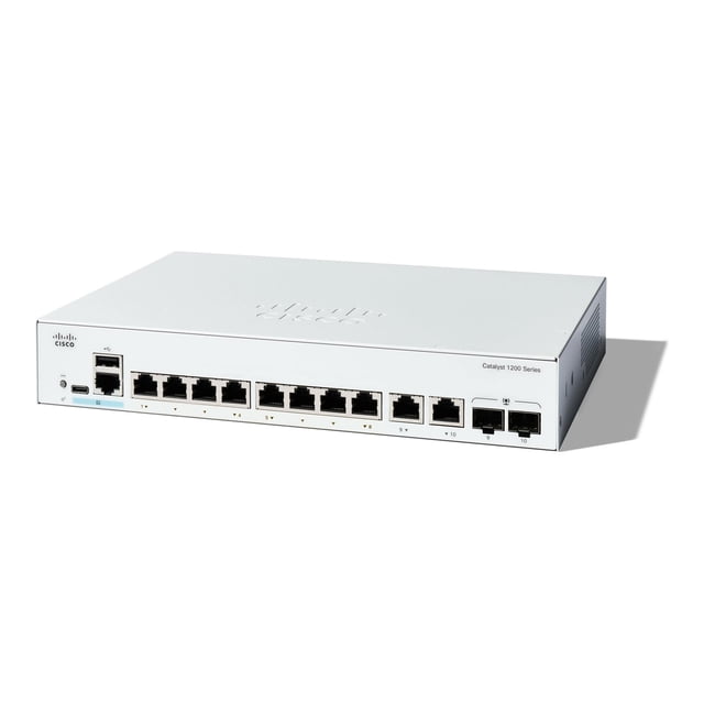 Cisco Catalyst 1200-8T-E-2G - Switch - ethernet gigabit - L3 - Intelligent - 8 x 10/100/1000 + 2 x combo gigabit SFP/RJ-45 - de Bureau, Montable en Rack