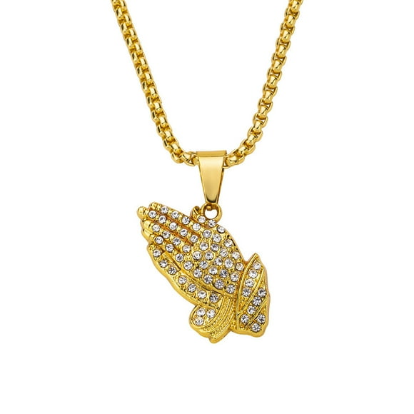 MasteelfCA Creative Water Diamond Necklace Buddha Hands Hip Hop Pendant Fashion Neck Chain Jewelry for Woman Man (Random Chain)