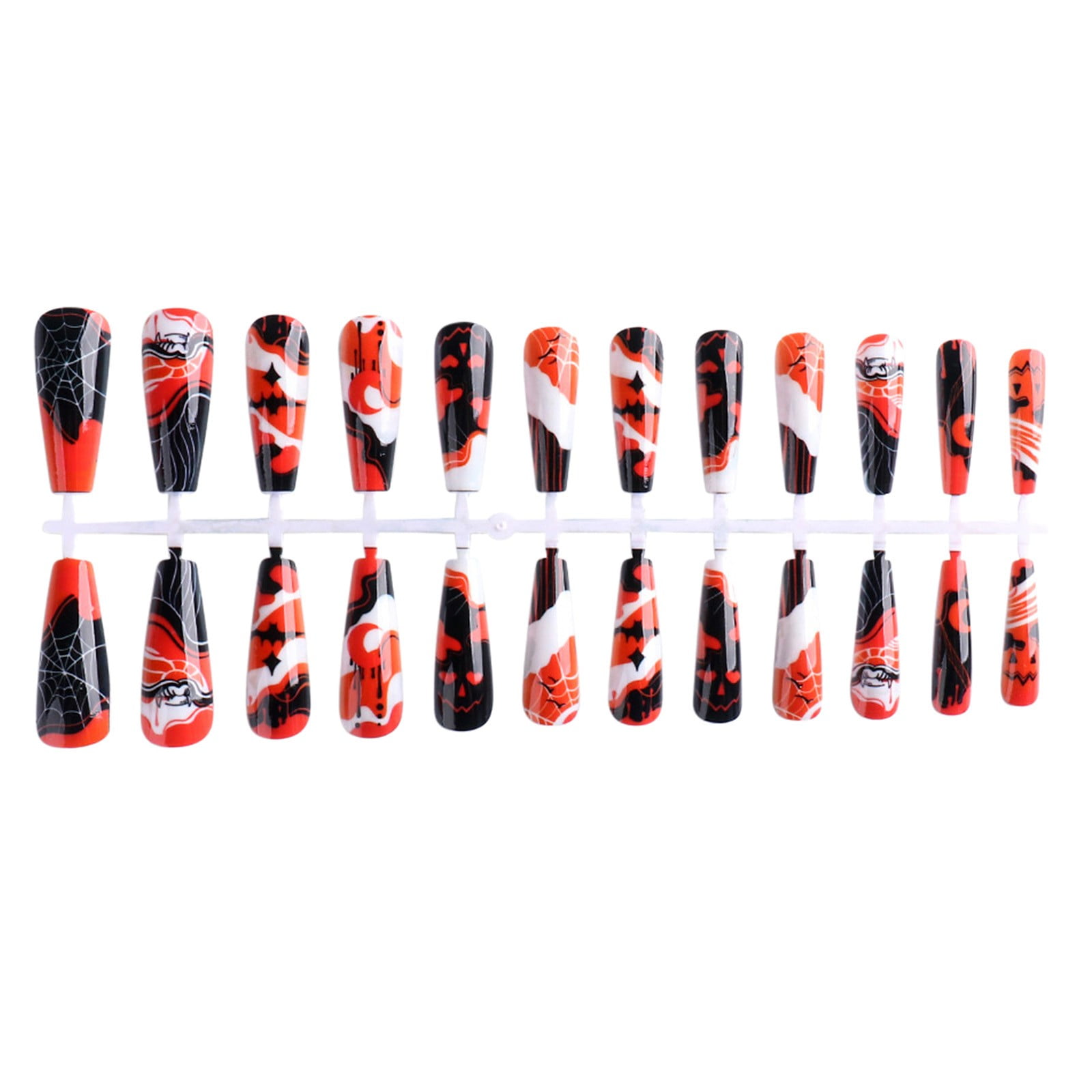 Halloween Extra Long Press On Nails Coffin Glossy Ballerina 24Pcs Fake