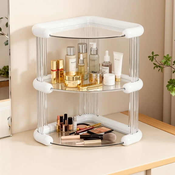 VECELO 3 Tier Corner Bathroom Countertop Organizer, Vanity Perfume Display Tray for Dresser Makeup, Home Storage Holder for Skincare, White