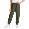 thumbnail image 2 of Girls Joggers Pants Elastic Waist Soft Stretch Athletic Play Casual Pants for Kids Army Green,Size 9-10 T, 2 of 6