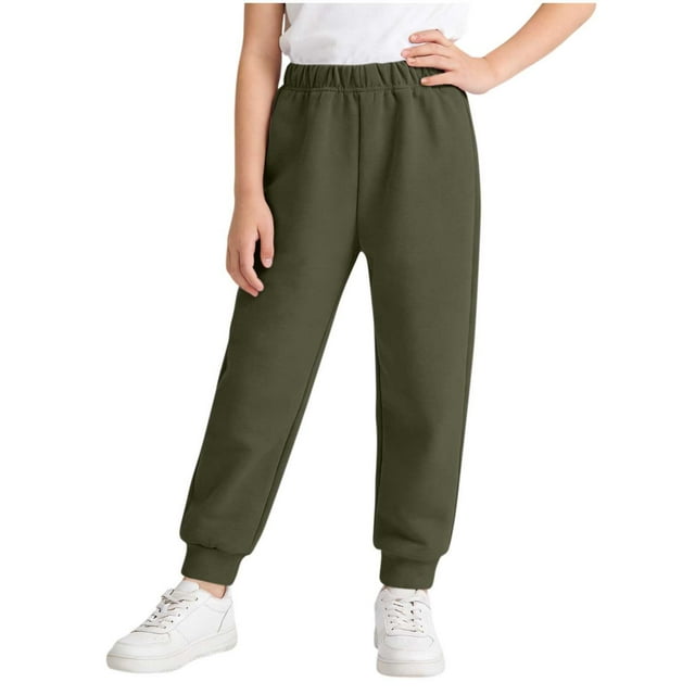 Pantalones largos para niños, de color liso, con cintura elástica, para niños de talla mediana y grande, informales y cómodos, de poliéster.