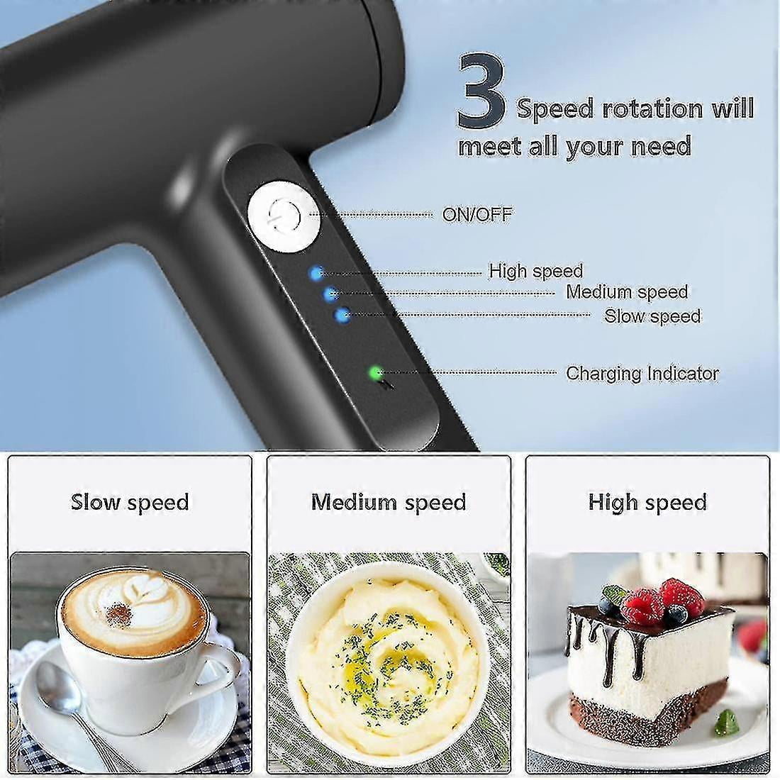 Hand Stirrer Wireless Electric Hand Mixer Usb Rechargeable 3 Speed Whisk Wireless For Egg White, Ca