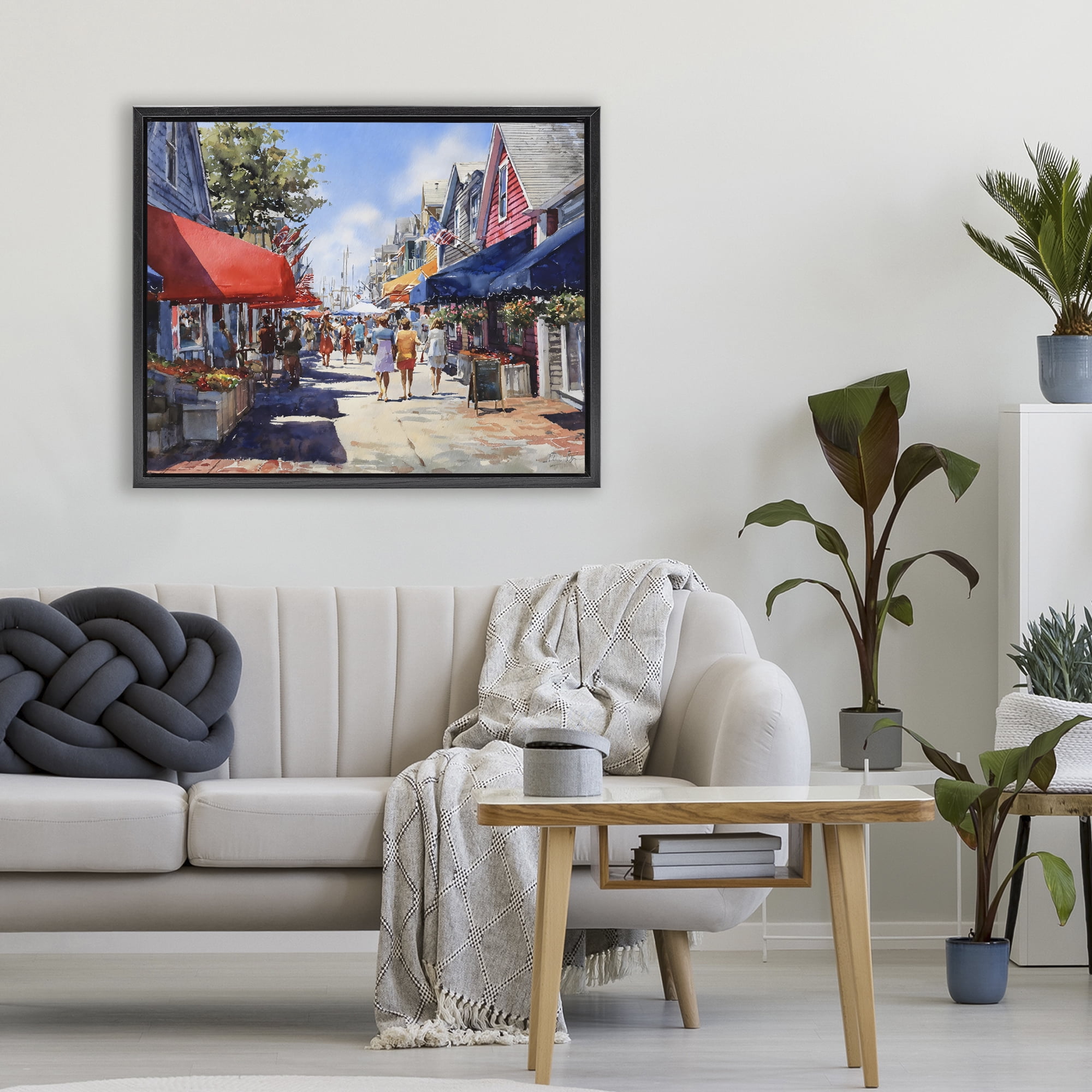 Stupell Industries American Coastal Town Stroll Black Framed Floater Canvas Wall Art, design by Franklyn Gregory