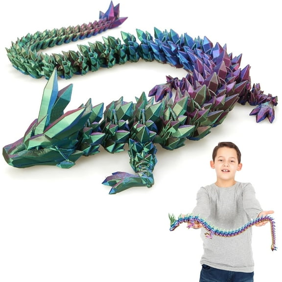 3D Printed Dragon - 18 inch Large Pearly Sheen Articulated Dragon, Mystery Easter Crystal Animals Fidget Toy(Blue Green Purple)