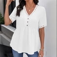 thumbnail image 4 of Womens Short Sleeve Babydoll Tops Lace Trim V Neck Solid Color Tunic Shirts Summer Spring Blouse, 4 of 6