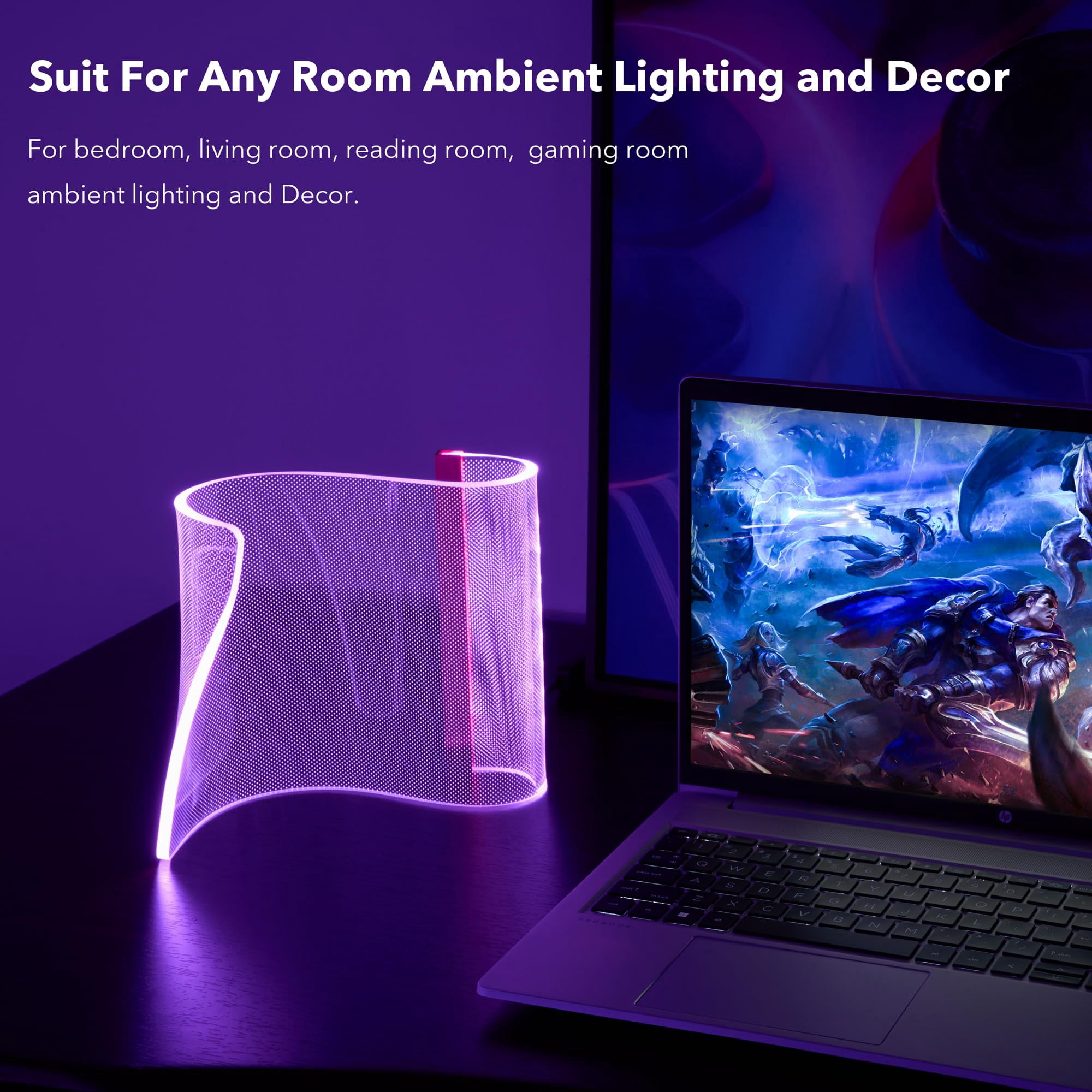 Modern Curved Acrylic Table Lamps for Bedroom Futuristic Decor, Cool RGB Desk Lamp for Room Ambient Lighting