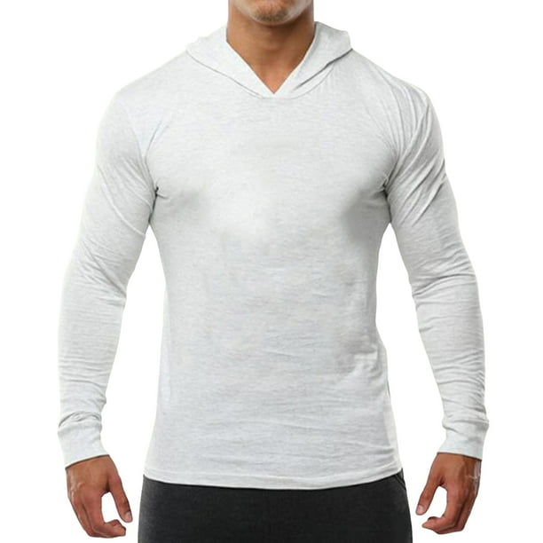 Sudadera con capucha deportiva de moda para hombre: sudadera de entrenamiento de color liso, mezcla de algodón, transpirable, corte ajustado, para el gimnasio, correr y ocasiones informales