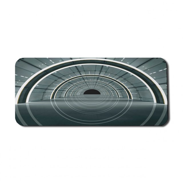 Outer Space Computer Mouse Pad, Science Fiction Theme 3D Design Futuristic Corridor Technologic Image Print, Rectangle Non-Slip Rubber Mousepad X-Large, 35" x 15" Gaming Size, Blue Grey, by Ambesonne