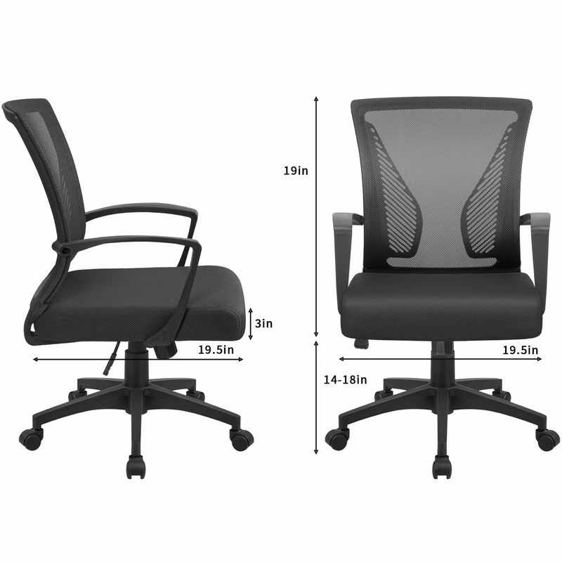 thumbnail image 7 of Furmax Office Chair Mid Back Swivel Lumbar Support Desk, Computer Ergonomic Mesh Chair with Armrest, Black, 7 of 7