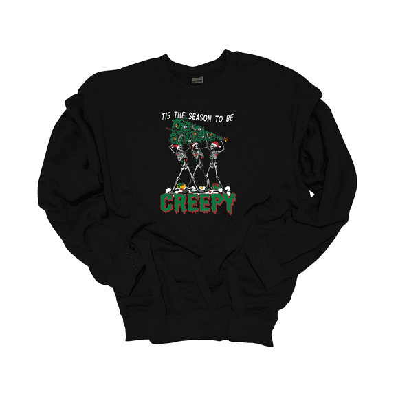 Trenz Shirt Company Christmas Skeletons Tis The Season To Be Creepy Crewneck Sweatshirt-Black-xl