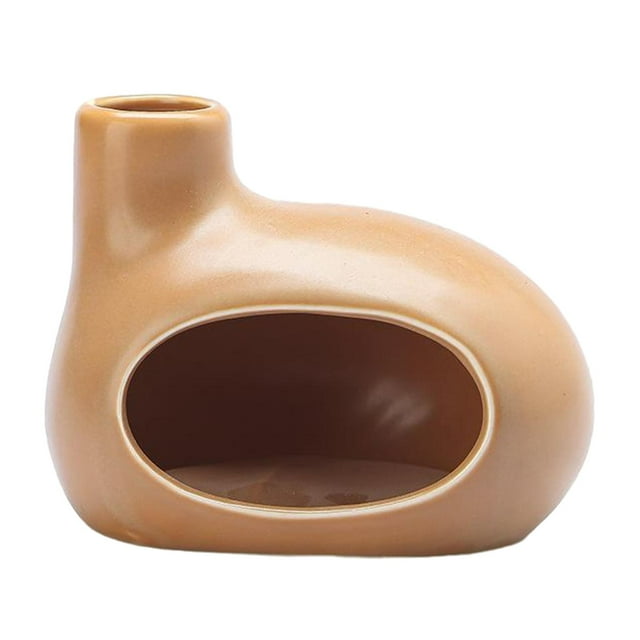 Tnarru Holder Ceramic Censer with Chimney Decoration Cone Incense Burner Brown