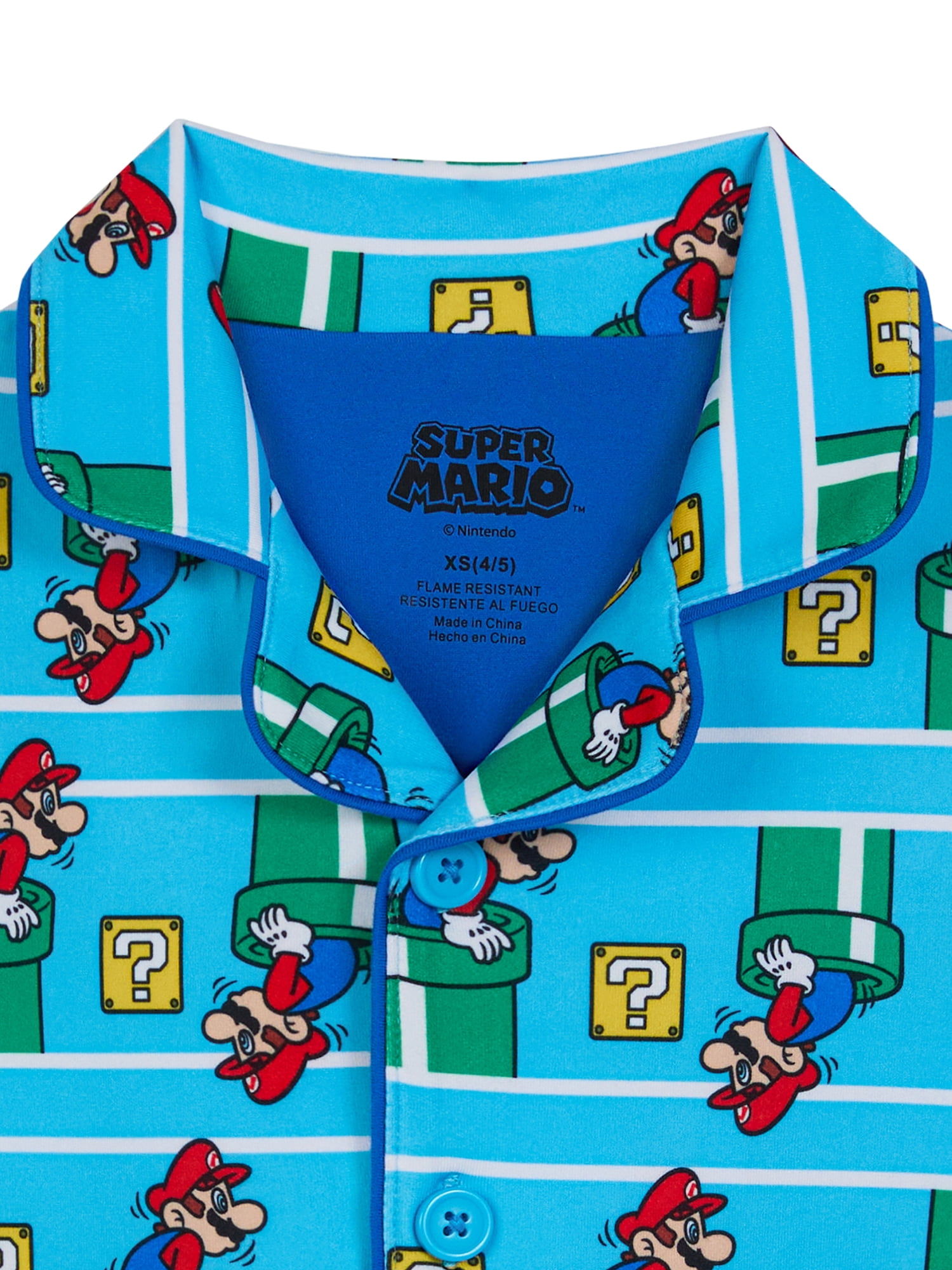 Mario Boys Short Sleeve Sleep Notch Collar Top and Pants Pajama Set, 2-Piece, Sizes 4-12
