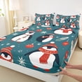 thumbnail image 3 of Manfei Cartoon Penguin Bed Sheets,Happy New Year King Sheets,Cyan White Red Sheet Set For Boys Girls,Luxury Bedroom Decor,4pcs, 3 of 7