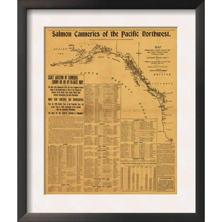 - Salmon Canneries of the Pacific Northwest - Panoramic Map Framed Art Print Wall Art
